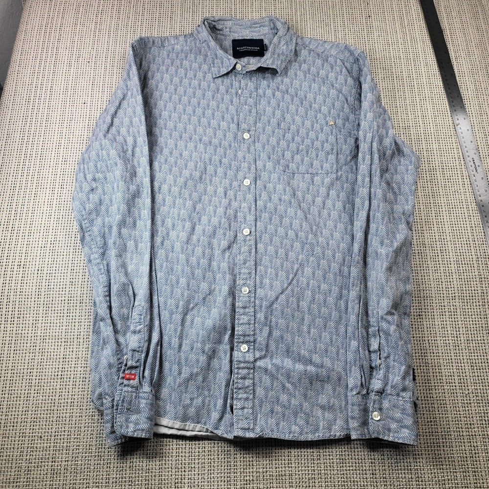 Scotch & Soda Shirt Mens Large Blue Geometric Long Sleeve Button Front Casual